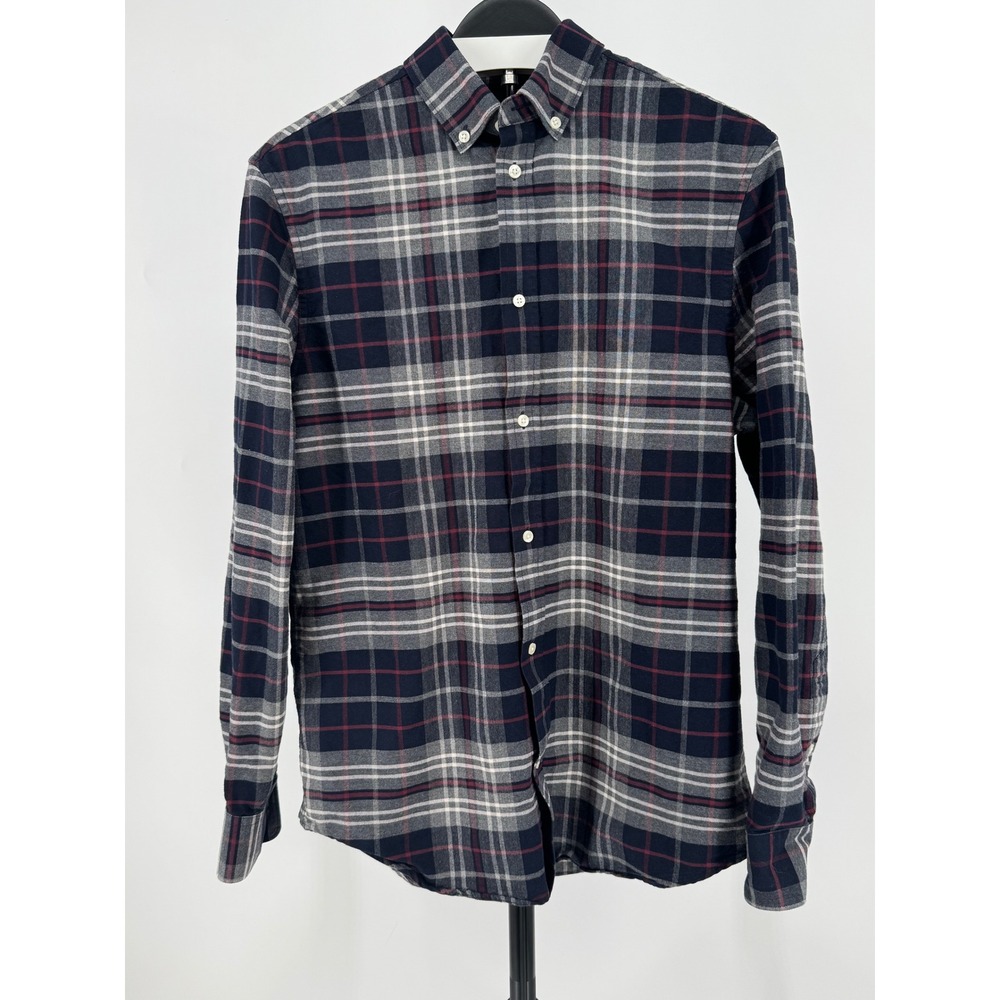 H&M Mens Navy Blue Grey Red Plaid Button Down Shirt 0394913 4
